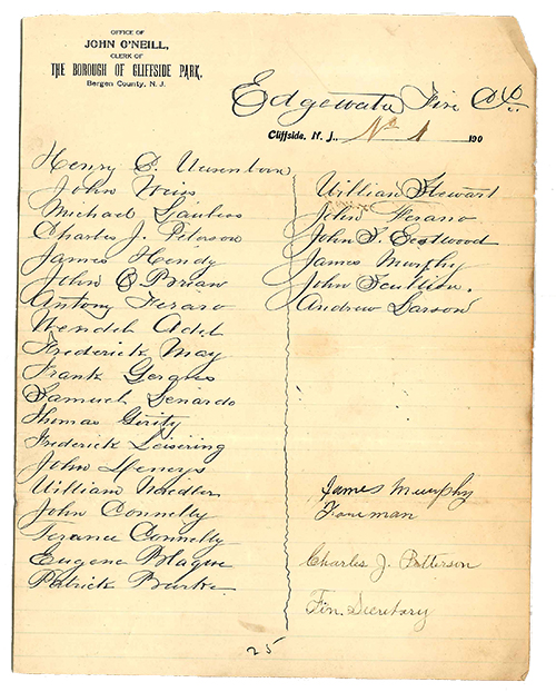 Edgewater 1901 fire roster